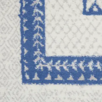 2' X 3' Ivory and Blue Geometric Distressed Area Rug