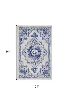 2' X 3' Ivory Blue and Gray Floral Medallion Area Rug