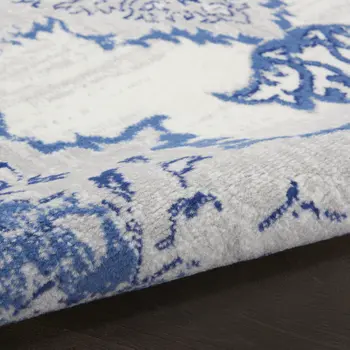 2' X 3' Ivory Blue and Gray Floral Medallion Area Rug