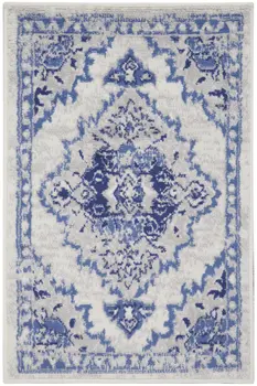 2' X 3' Ivory Blue and Gray Floral Medallion Area Rug