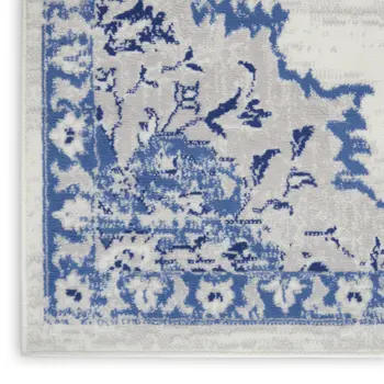 2' X 3' Ivory Blue and Gray Floral Medallion Area Rug