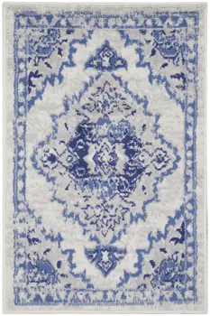 2' X 3' Ivory Blue and Gray Floral Medallion Area Rug
