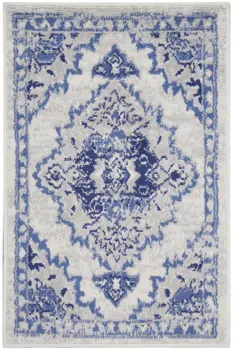 2' X 3' Ivory Blue and Gray Floral Medallion Area Rug