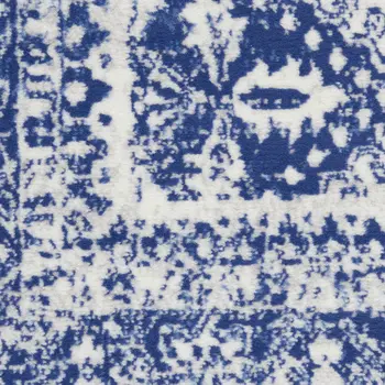 2' X 3' Ivory and Navy Blue Geometric Distressed Area Rug
