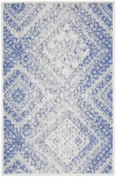2' X 3' Ivory and Blue Geometric Distressed Area Rug