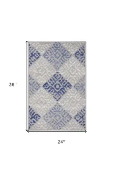 2' X 3' Beige Blue and Gray Geometric Area Rug