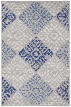 2' X 3' Beige Blue and Gray Geometric Area Rug