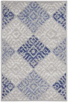 2' X 3' Beige Blue and Gray Geometric Area Rug