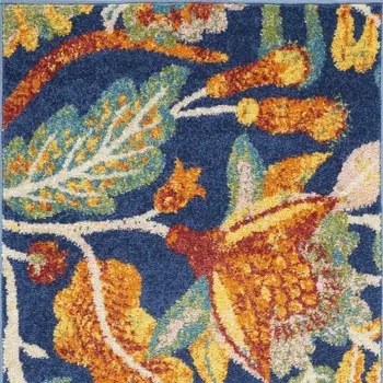 2' X 3' Ivory and Navy Blue Floral Distressed Area Rug