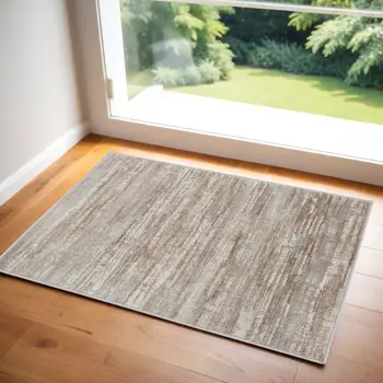 2' X 3' Ivory and Gray Abstract Non Skid Area Rug