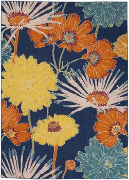 4' X 6' Blue Floral Power Loom Area Rug