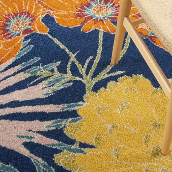 4' X 6' Blue Floral Power Loom Area Rug