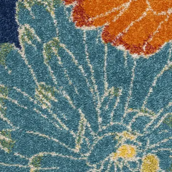 5' X 7' Blue Floral Power Loom Area Rug