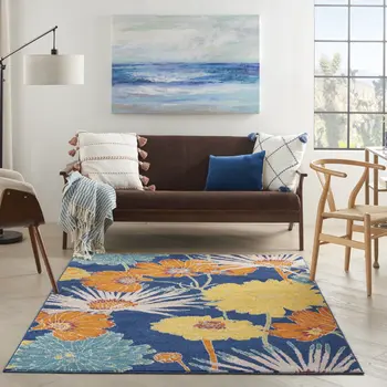 5' X 7' Blue Floral Power Loom Area Rug