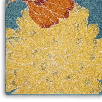 5' X 7' Blue Floral Power Loom Area Rug