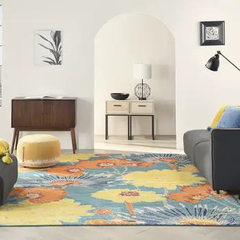 8' X 10' Blue Floral Power Loom Area Rug