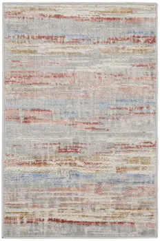 2' X 3' Ivory Red and Blue Abstract Non Skid Area Rug