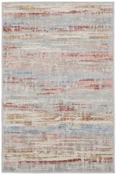 2' X 3' Ivory Red and Blue Abstract Non Skid Area Rug