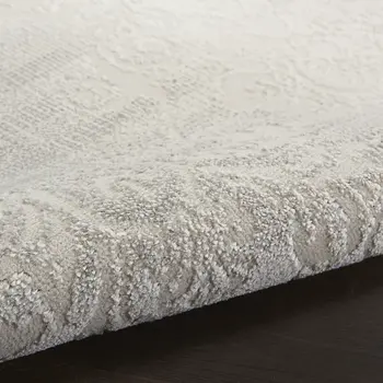 2' X 3' Ivory and Gray Damask Distressed Non Skid Area Rug