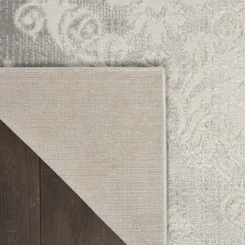 2' X 3' Ivory and Gray Damask Distressed Non Skid Area Rug