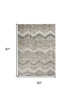 5' X 7' Ivory Gray and Brown Chevron Non Skid Area Rug