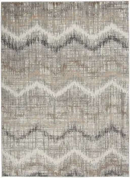 5' X 7' Ivory Gray and Brown Chevron Non Skid Area Rug