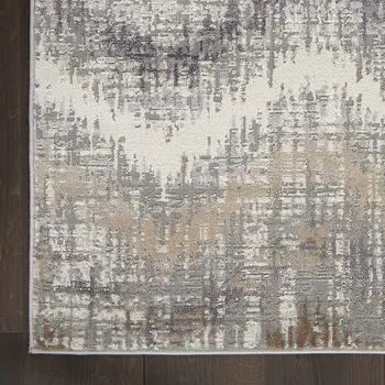 5' X 7' Ivory Gray and Brown Chevron Non Skid Area Rug