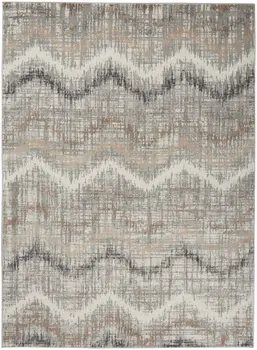 5' X 7' Ivory Gray and Brown Chevron Non Skid Area Rug