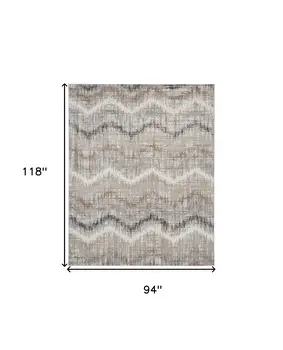 8' X 10' Ivory Gray and Brown Chevron Non Skid Area Rug