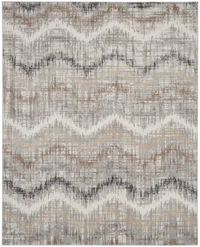 8' X 10' Ivory Gray and Brown Chevron Non Skid Area Rug