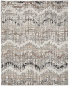 8' X 10' Ivory Gray and Brown Chevron Non Skid Area Rug