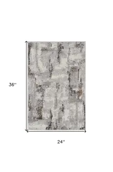 2' X 3' Ivory Black and Gray Abstract Non Skid Area Rug