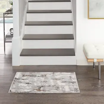 2' X 3' Ivory Black and Gray Abstract Non Skid Area Rug