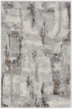 2' X 3' Ivory Black and Gray Abstract Non Skid Area Rug