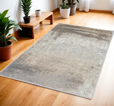 4' X 6' Gray and Ivory Abstract Non Skid Area Rug