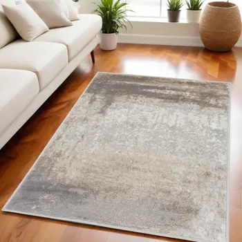 5' X 7' Gray and Ivory Abstract Non Skid Area Rug