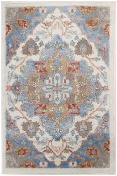 2' X 3' Ivory Blue and Orange Floral Non Skid Area Rug