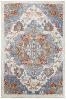 2' X 3' Ivory Blue and Orange Floral Non Skid Area Rug