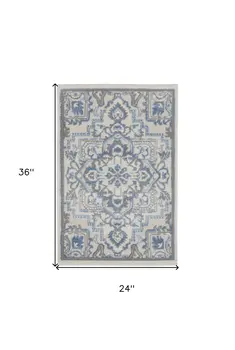 2' X 3' Ivory Blue and Gray Floral Non Skid Area Rug
