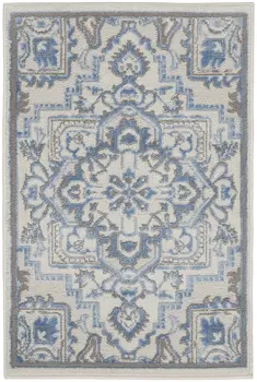 2' X 3' Ivory Blue and Gray Floral Non Skid Area Rug