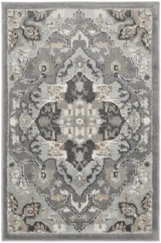 2' X 3' Black and Gray Floral Non Skid Area Rug