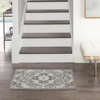 2' X 3' Black and Gray Floral Non Skid Area Rug