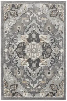 2' X 3' Black and Gray Floral Non Skid Area Rug