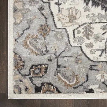 2' X 3' Ivory Black and Gray Floral Non Skid Area Rug