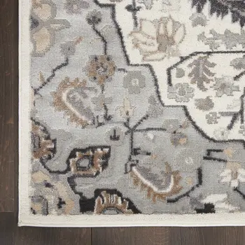 2' X 3' Ivory Black and Gray Floral Non Skid Area Rug