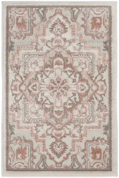 2' X 3' Ivory and Red Floral Non Skid Area Rug