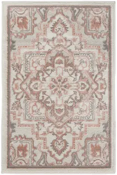 2' X 3' Ivory and Red Floral Non Skid Area Rug