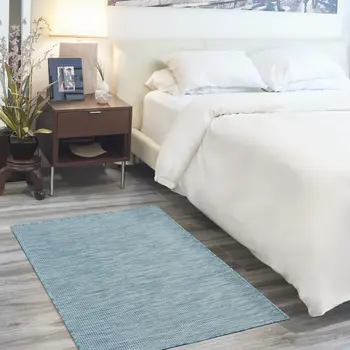 3' X 5' Aqua And Ivory Indoor Outdoor Area Rug