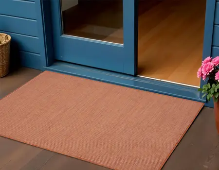 3' X 5' Rust And Ivory Indoor Outdoor Area Rug