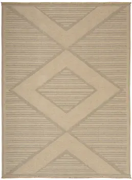 5' X 7' Natural And Beige Geometric Flatweave Non Skid Area Rug With Fringe